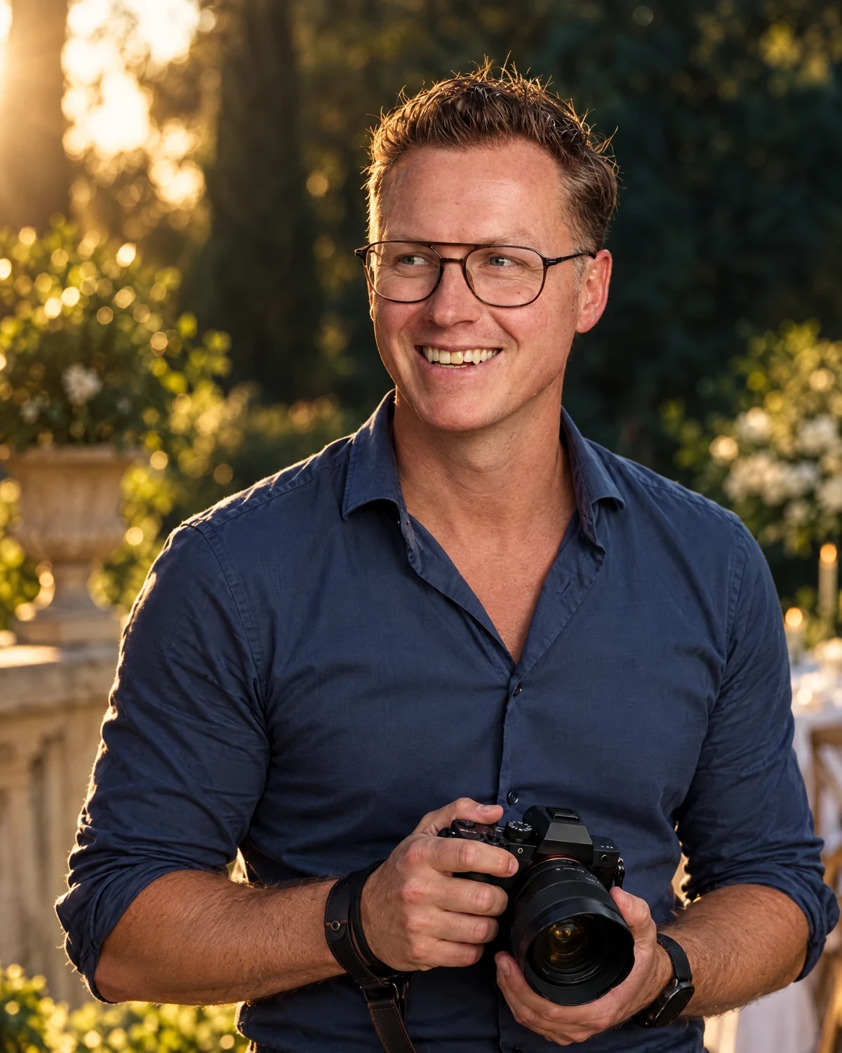 Antonio Flavio holding his camera outdoors